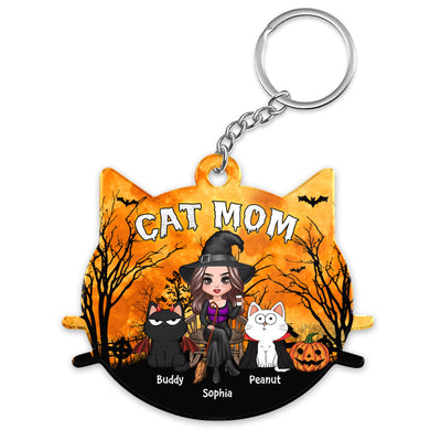 Halloween Cat Face Shaped Cat Mom Personalized Acrylic Keychain