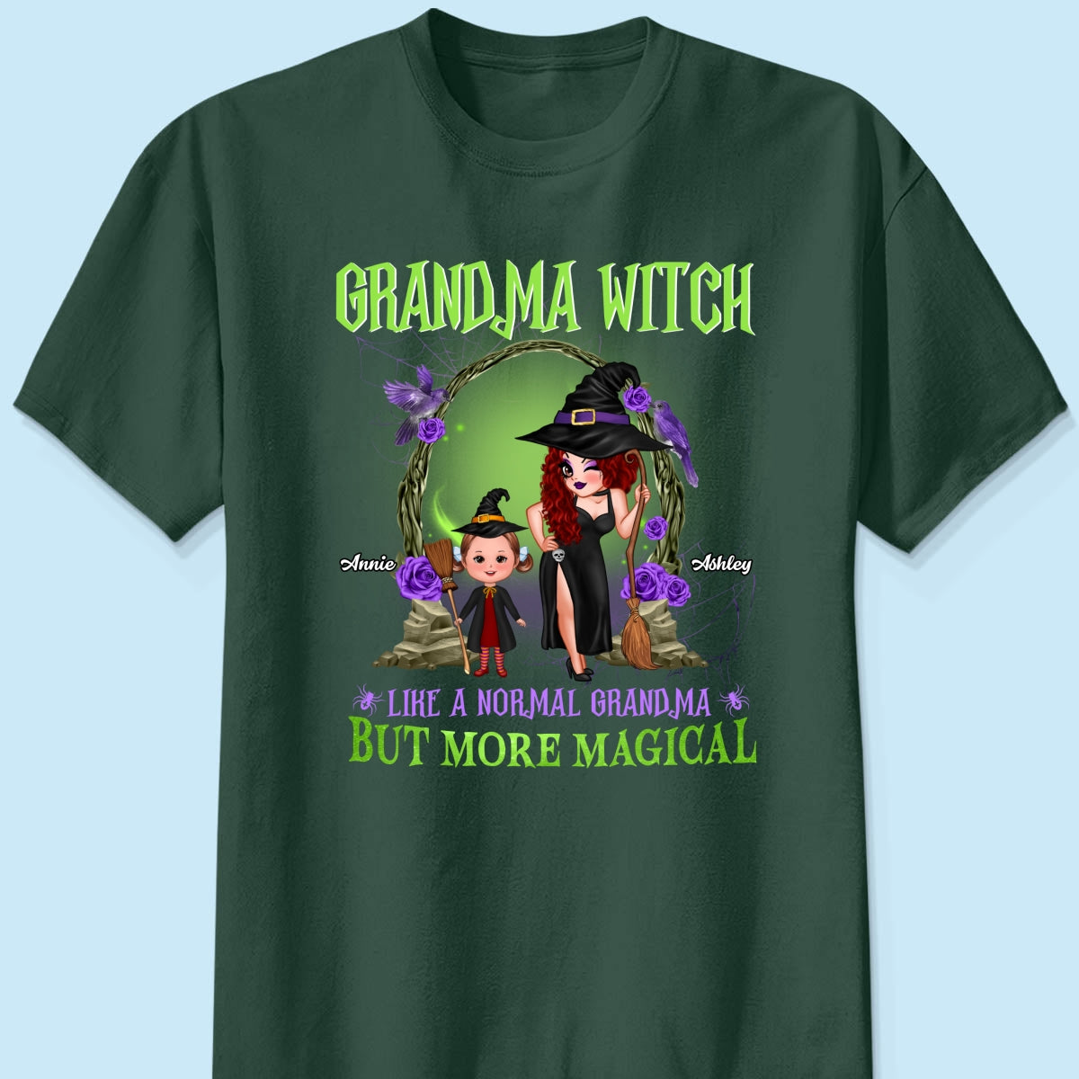 Purple And Green Pretty Grandma & Grandkids Halloween Personalized Shirt