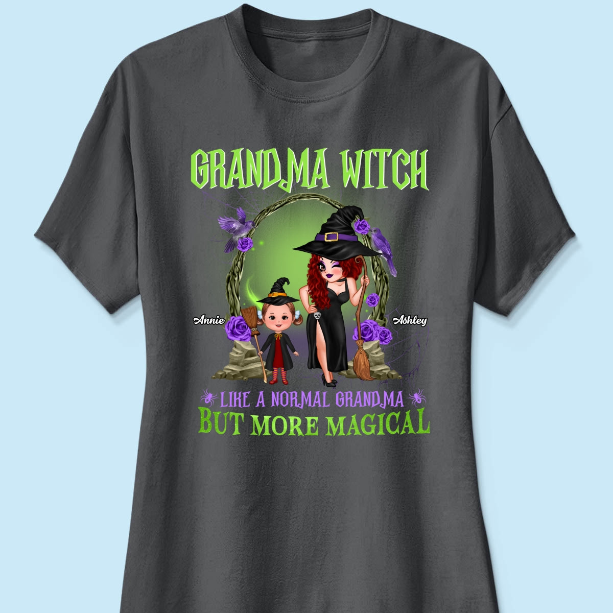 Purple And Green Pretty Grandma & Grandkids Halloween Personalized Shirt
