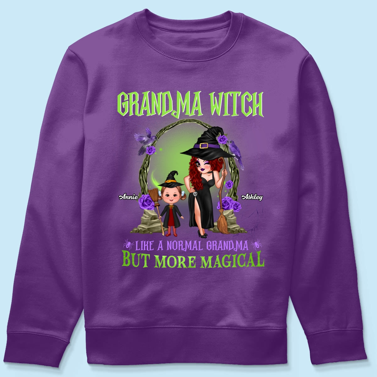 Purple And Green Pretty Grandma & Grandkids Halloween Personalized Shirt