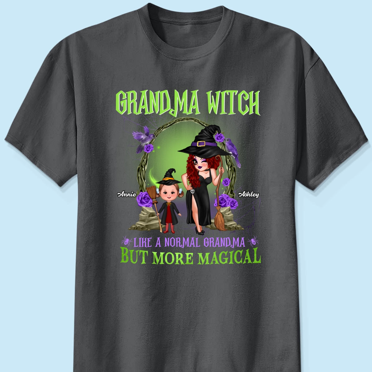 Purple And Green Pretty Grandma & Grandkids Halloween Personalized Shirt