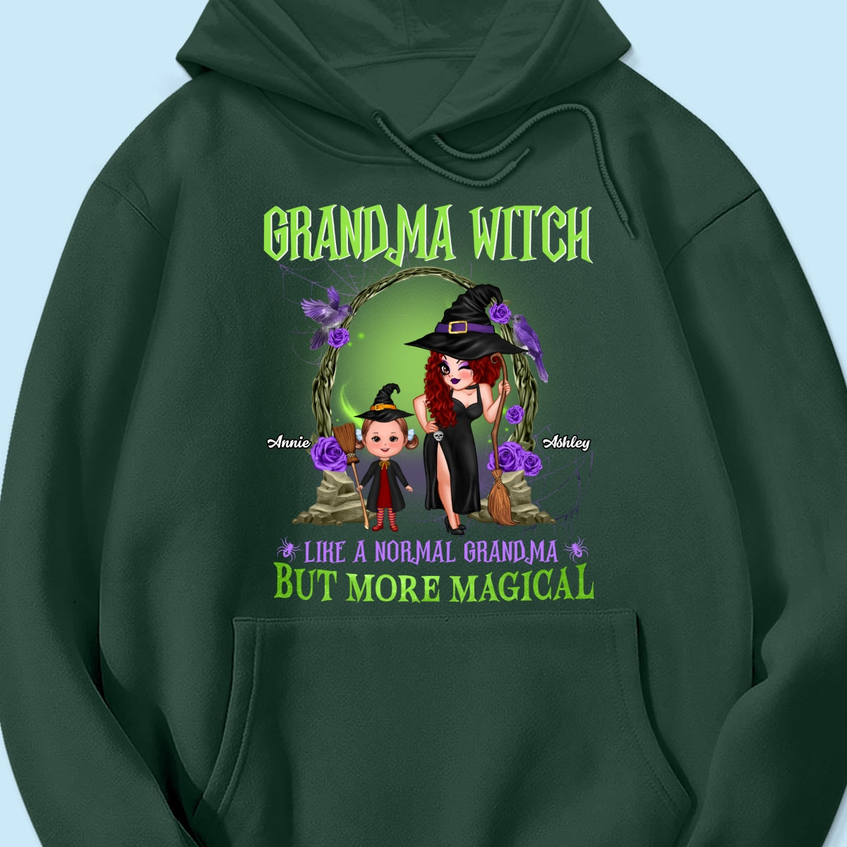 Purple And Green Pretty Grandma & Grandkids Halloween Personalized Shirt