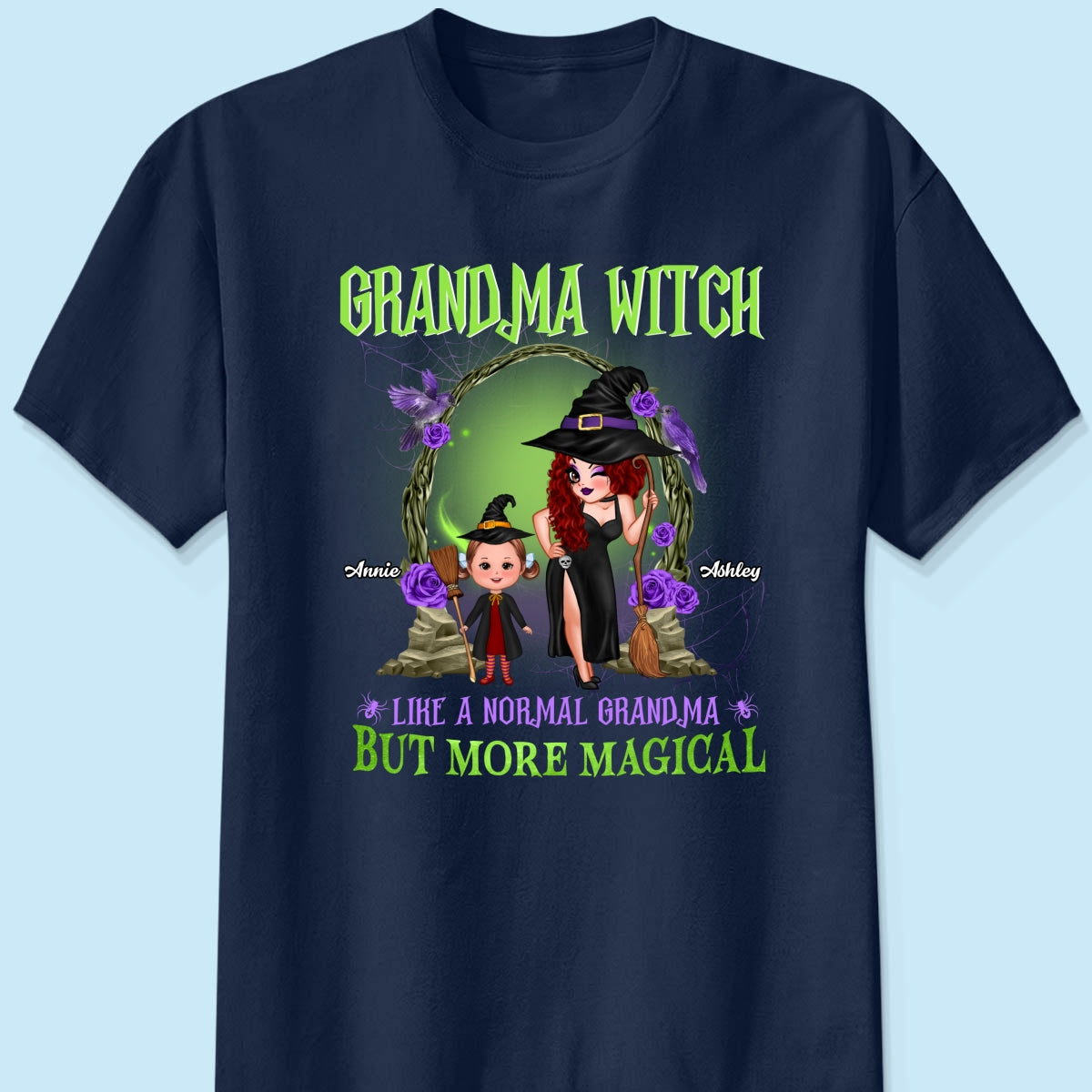 Purple And Green Pretty Grandma & Grandkids Halloween Personalized Shirt