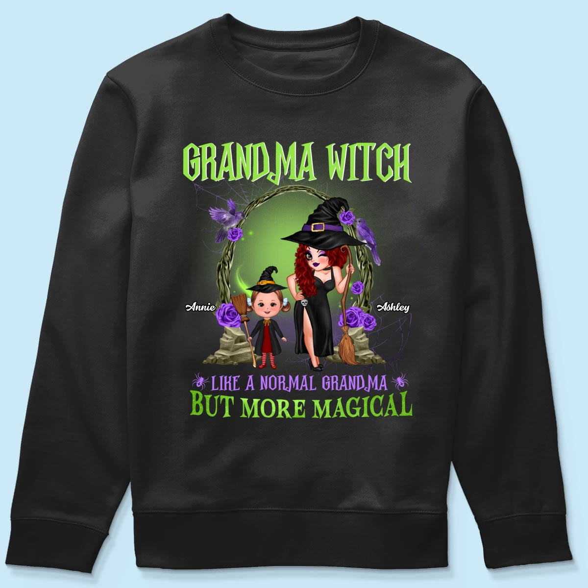 Purple And Green Pretty Grandma & Grandkids Halloween Personalized Shirt