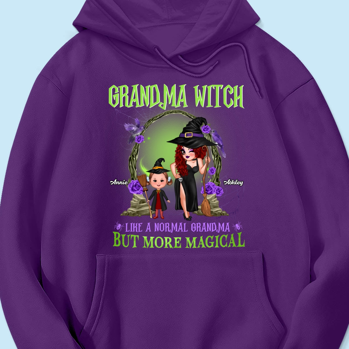 Purple And Green Pretty Grandma & Grandkids Halloween Personalized Shirt
