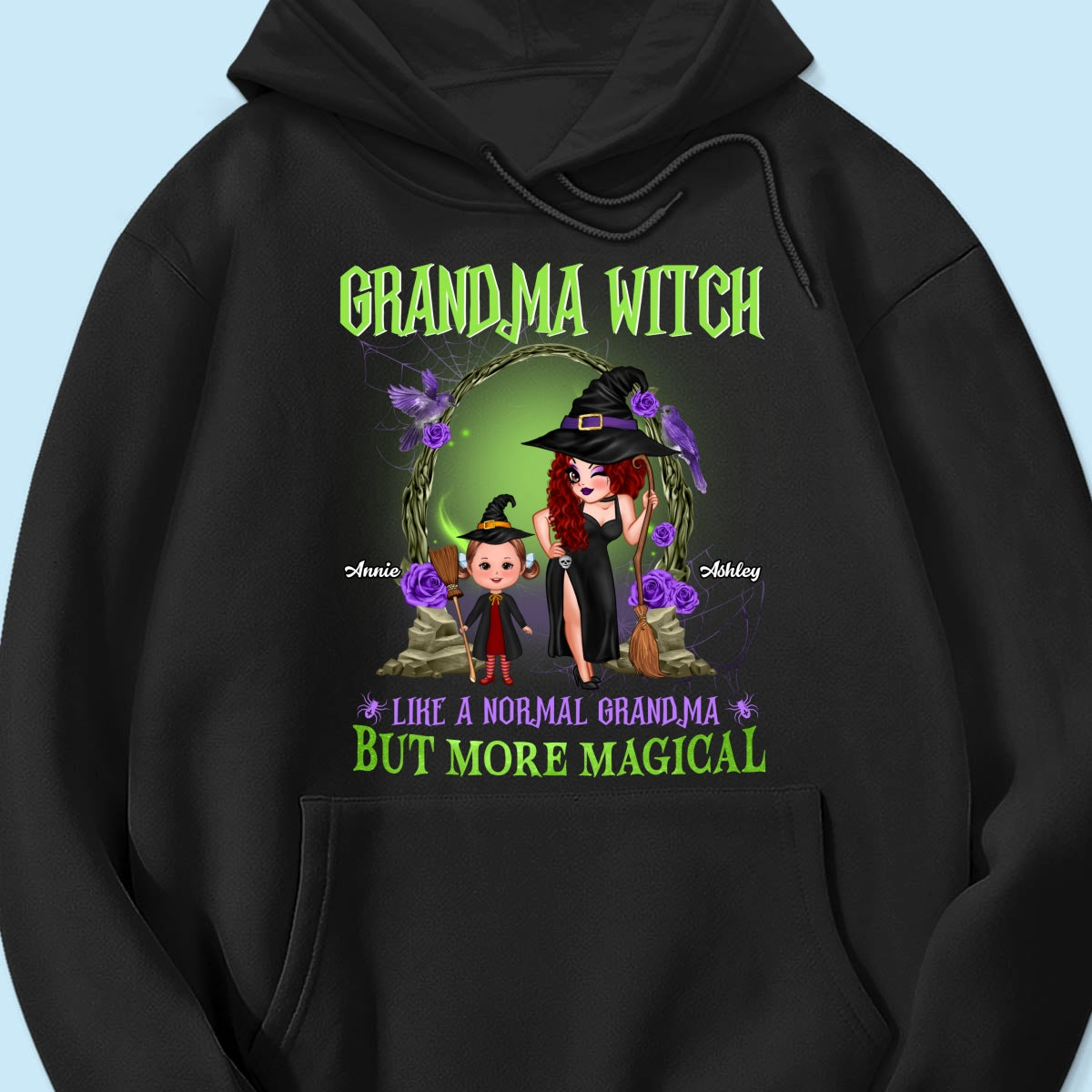 Purple And Green Pretty Grandma & Grandkids Halloween Personalized Shirt