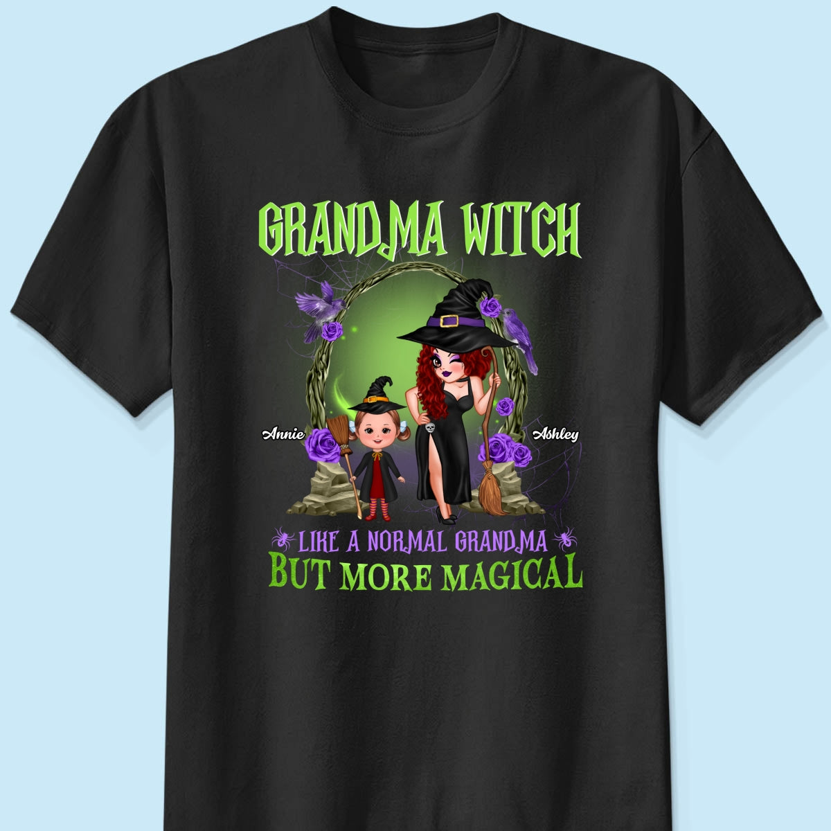 Purple And Green Pretty Grandma & Grandkids Halloween Personalized Shirt