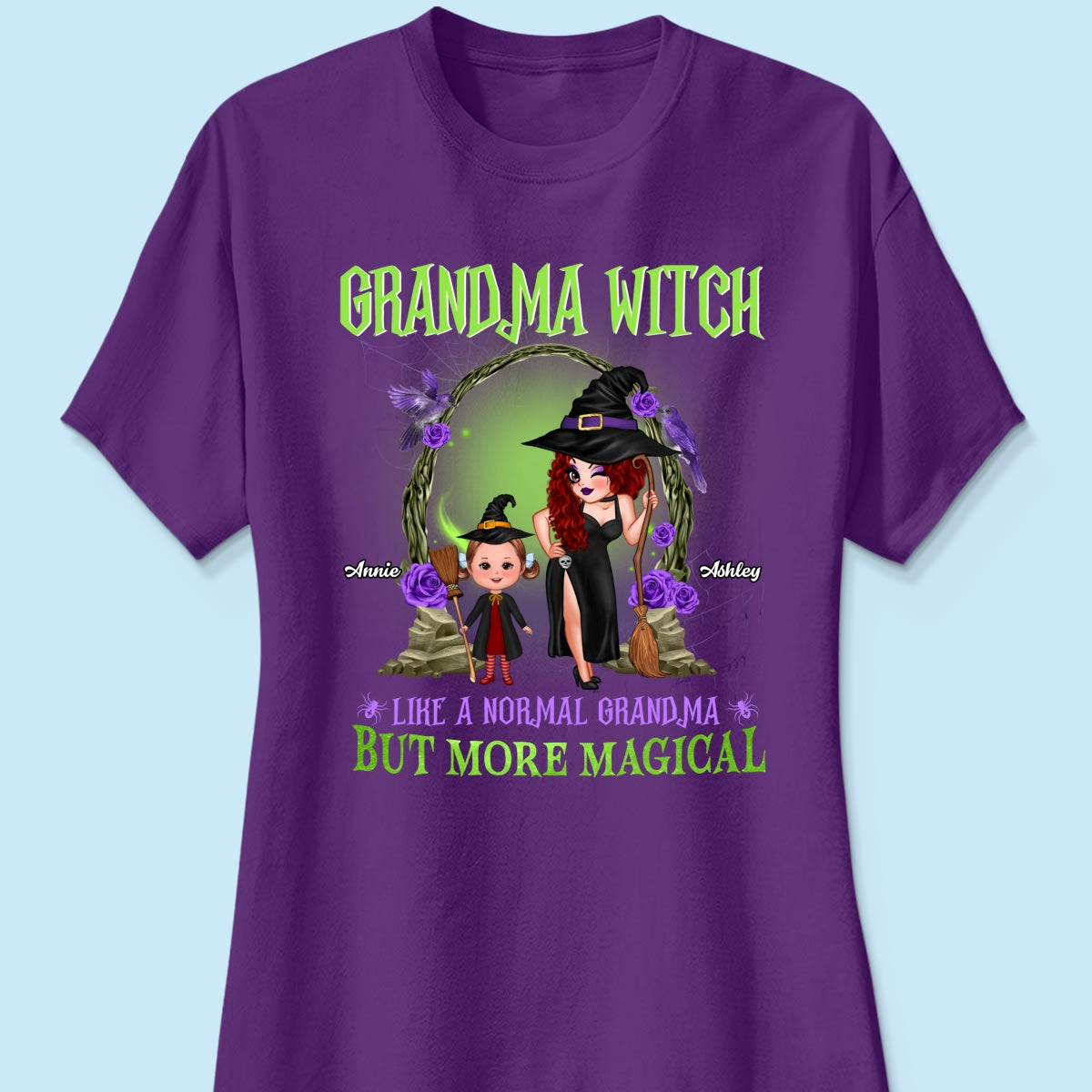 Purple And Green Pretty Grandma & Grandkids Halloween Personalized Shirt