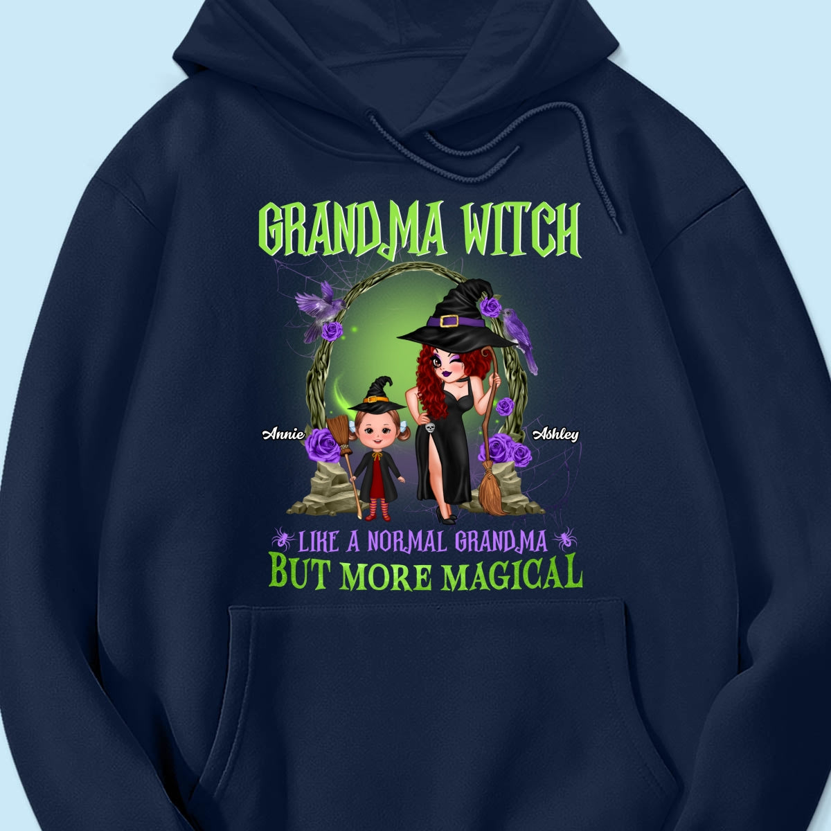 Purple And Green Pretty Grandma & Grandkids Halloween Personalized Shirt