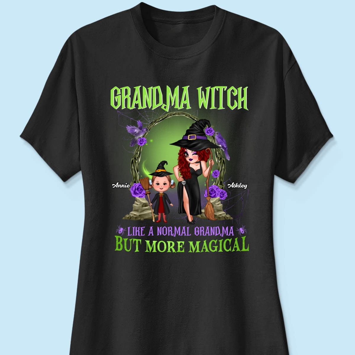 Purple And Green Pretty Grandma & Grandkids Halloween Personalized Shirt
