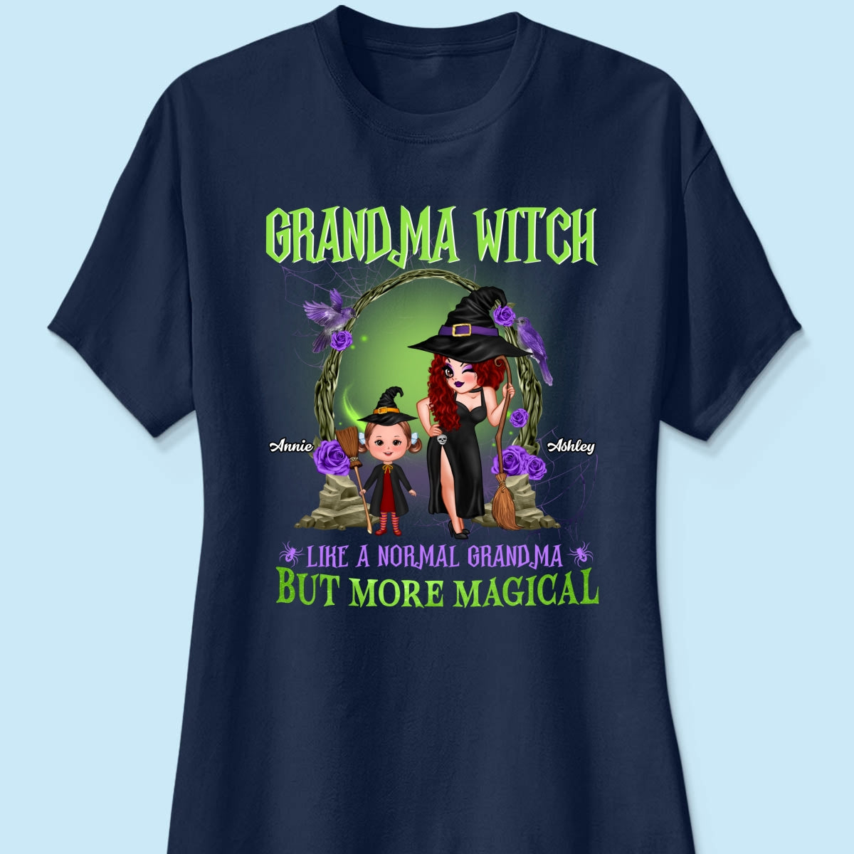 Purple And Green Pretty Grandma & Grandkids Halloween Personalized Shirt