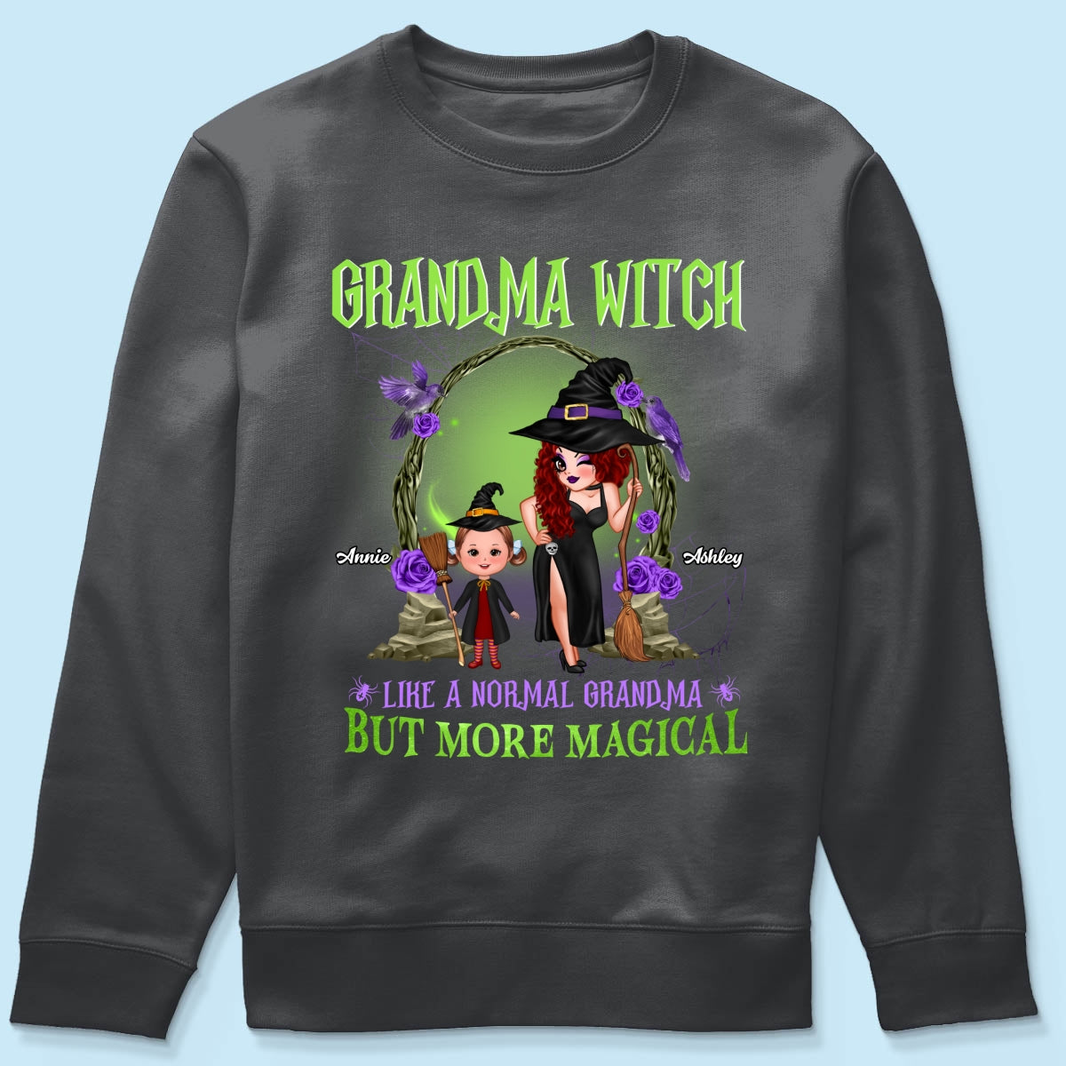 Purple And Green Pretty Grandma & Grandkids Halloween Personalized Shirt