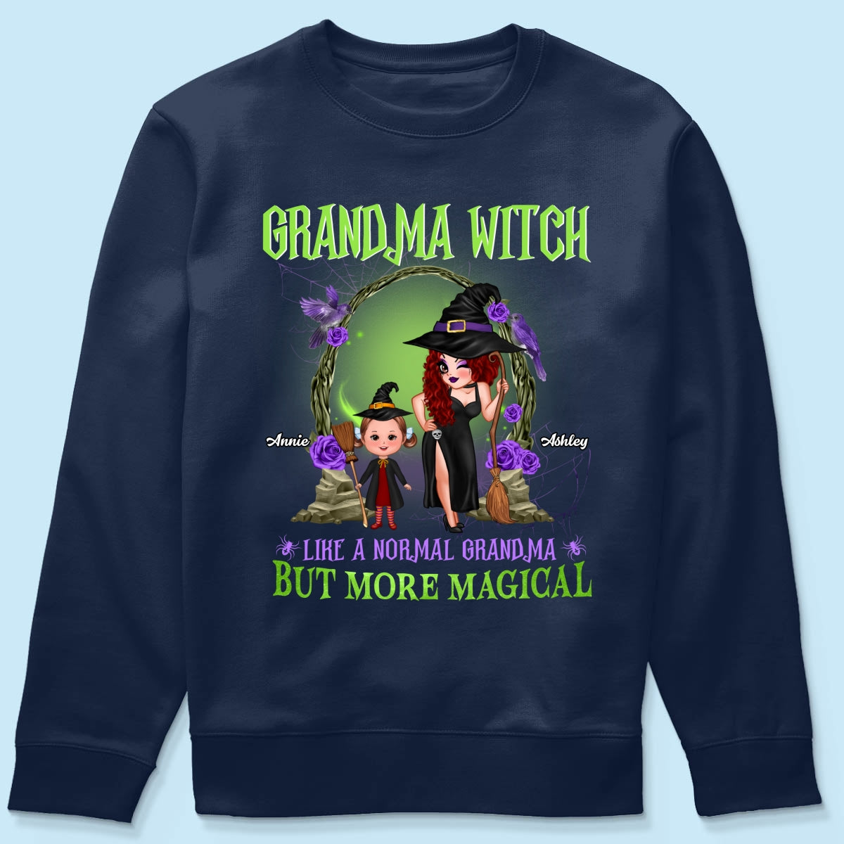 Purple And Green Pretty Grandma & Grandkids Halloween Personalized Shirt
