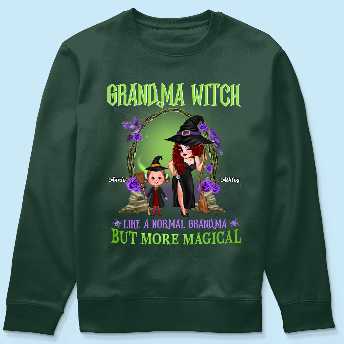 Purple And Green Pretty Grandma & Grandkids Halloween Personalized Shirt