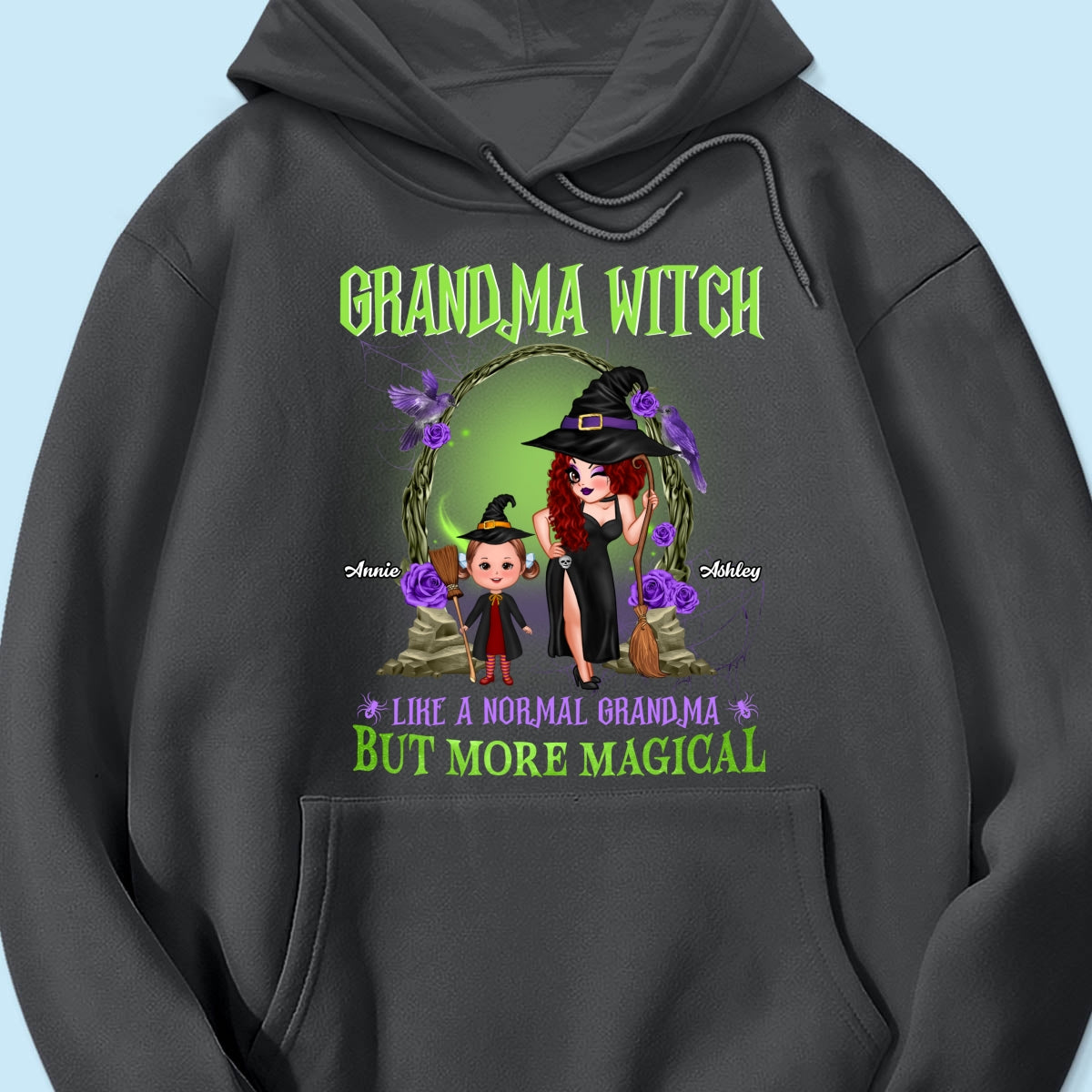Purple And Green Pretty Grandma & Grandkids Halloween Personalized Shirt