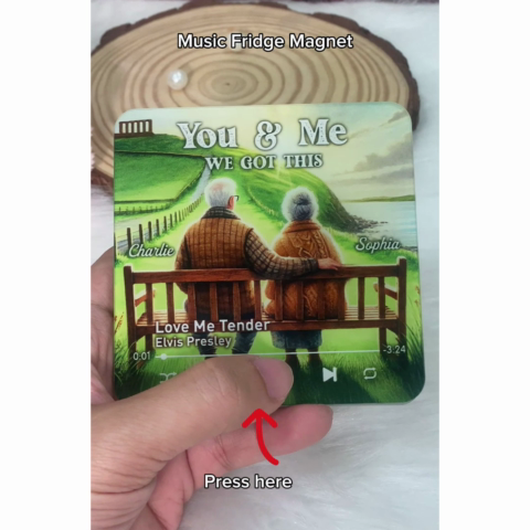 Old Couple Sitting On Grass Hill Favorite Song Personalized Music Fridge Magnet, Valentine's Gift For Her, Gift For Him