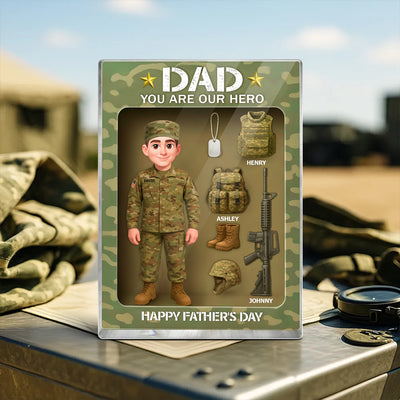 Proud Army Millitary Dad Hero - Personalized Acrylic Block Plaque - Father's Day Gift For Marine Dad