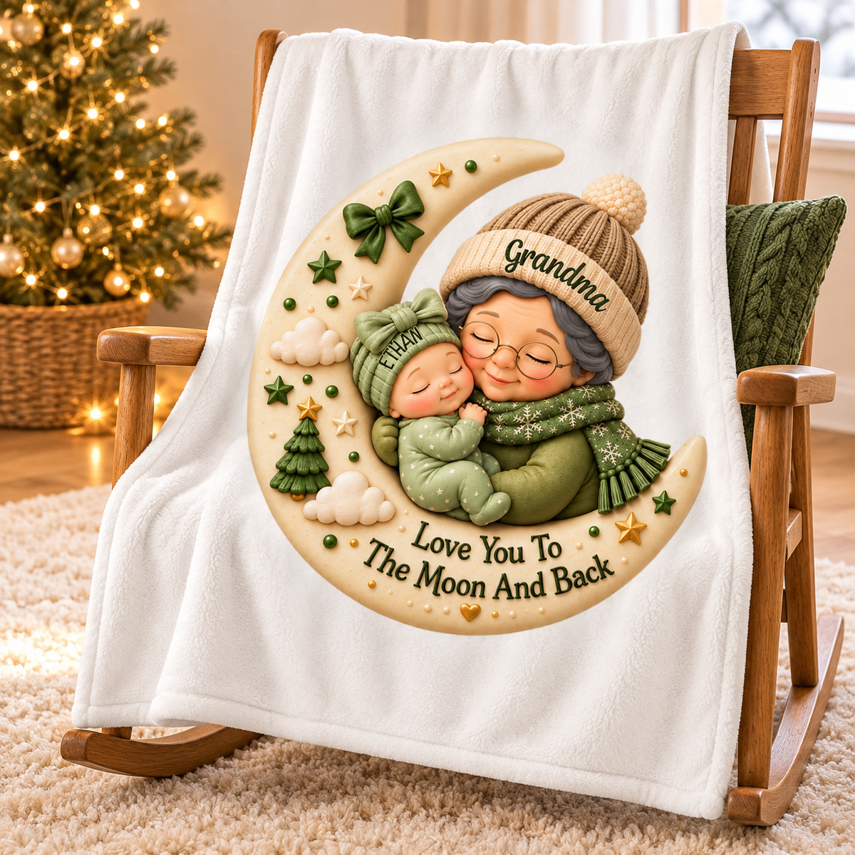 First Christmas as Grandma Love to the Moon and Back - Personalized Fleece Blanket - Christmas Gift for Grandma
