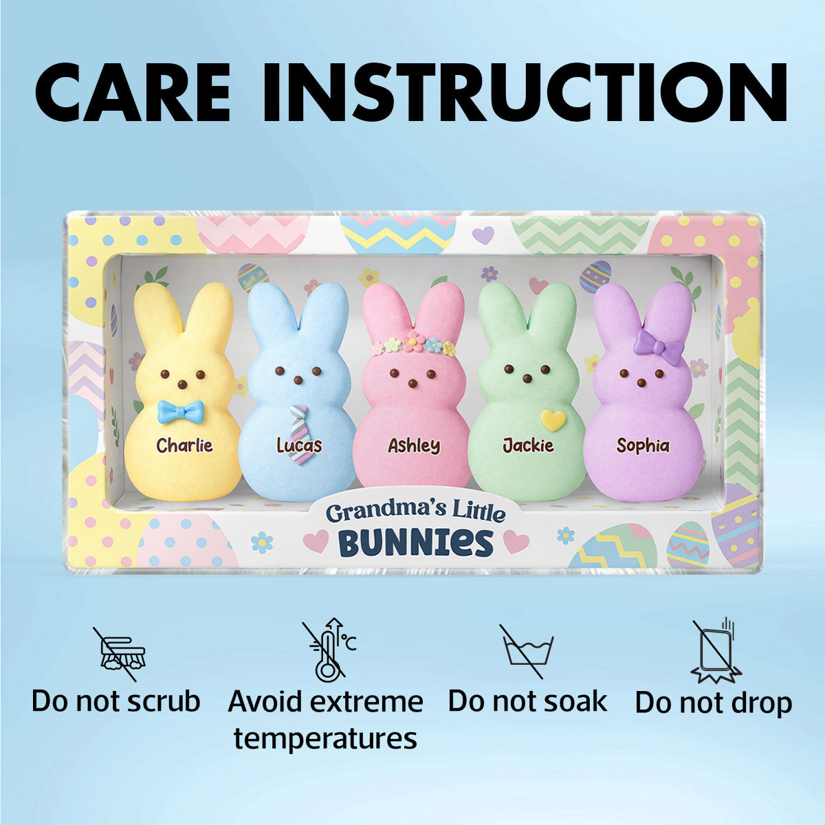 Grandma's Little Bunnies Custom Grandkids Names - Personalized Acrylic Block Plaque - Easter Decor Gift for Grandma, Mom