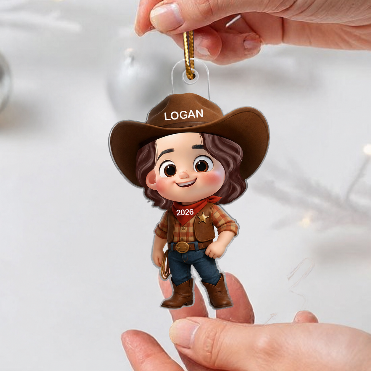 3D Effect Little Kid Boy Dream Job Firefighter Christmas Personalized Acrylic Ornament