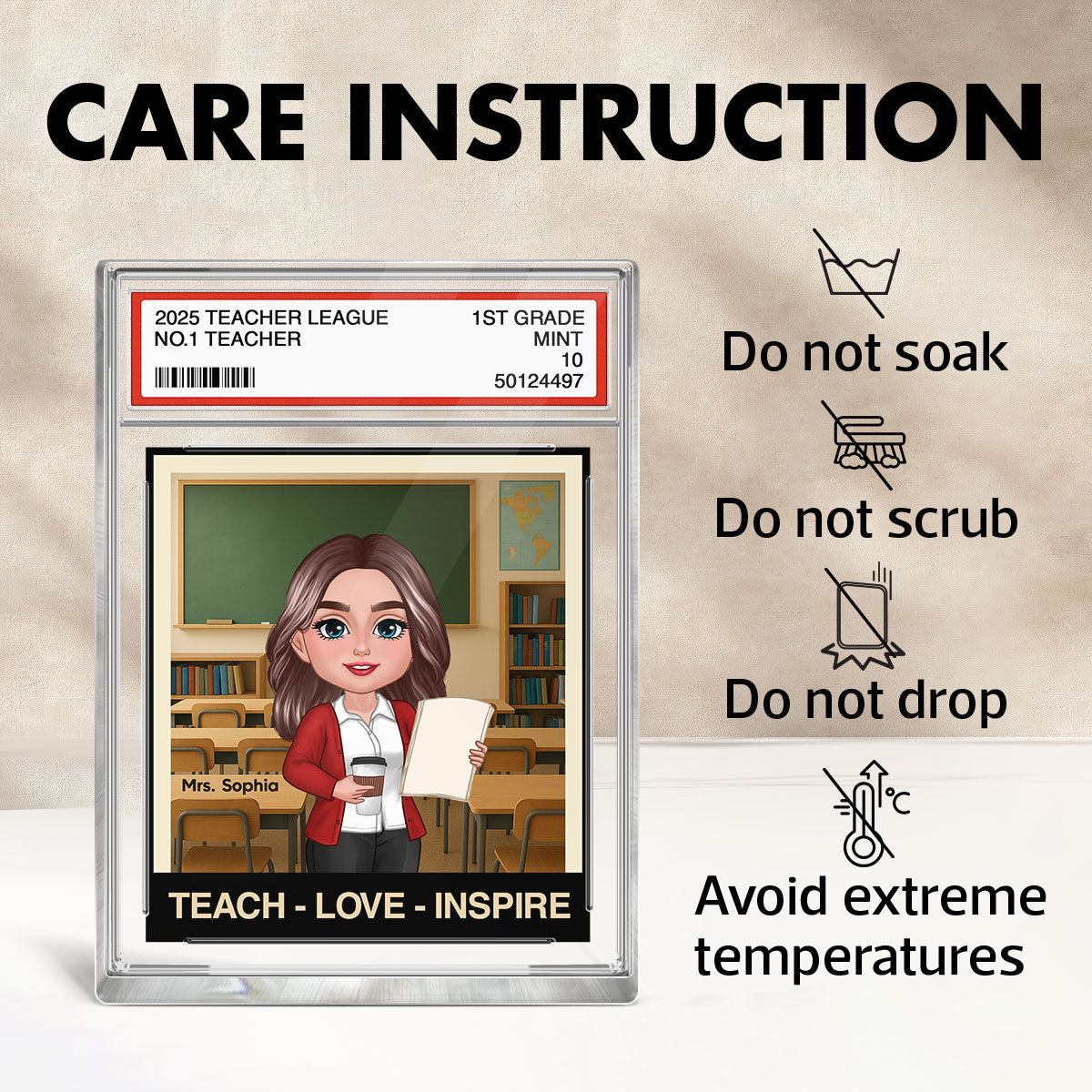 Teacher Teach Love Inspire Trading Card Style Personalized Rectangle Acrylic Block Plaque
