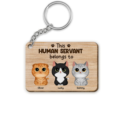 This Human Servant Belongs To Watercolor Cute Cats Personalized Wooden Keychain
