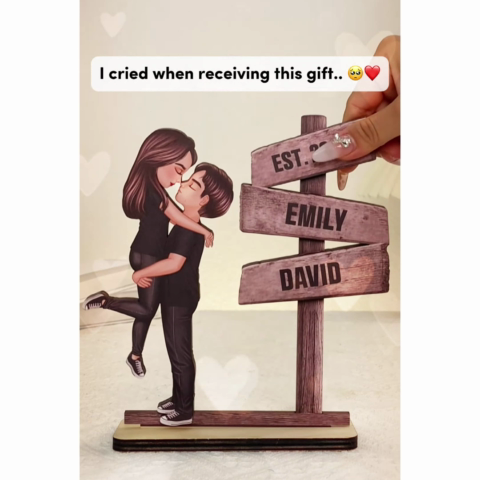 Couple Hugging Kissing Beside Directional Signs Personalized 2-Layer Standing Wooden Plaque, Heartfelt Gift For Couple, For Him, For Her, Boyfriend, Girlfriend, Husband, Wife
