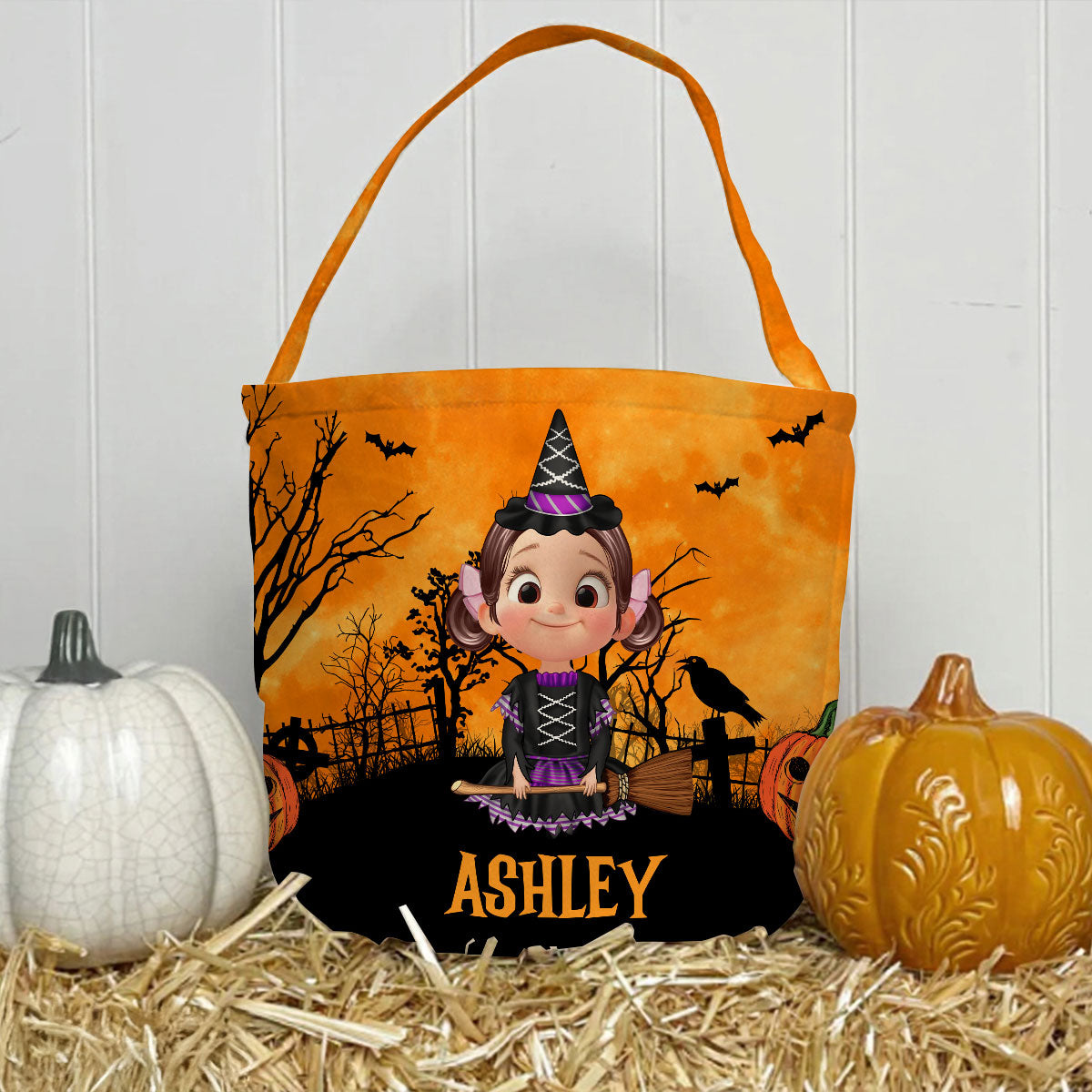 Halloween 3D Background Cartoon Kids Personalized Trick or Treat Basket