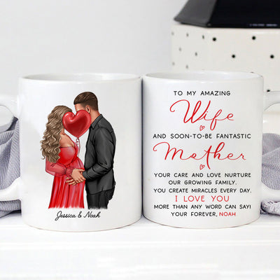 Personalized  Pregnant Wife Mug, Kissing Couple, Expecting From Husband Gift, Mom To Be Vday Gift, Romantic Pregnancy Gift