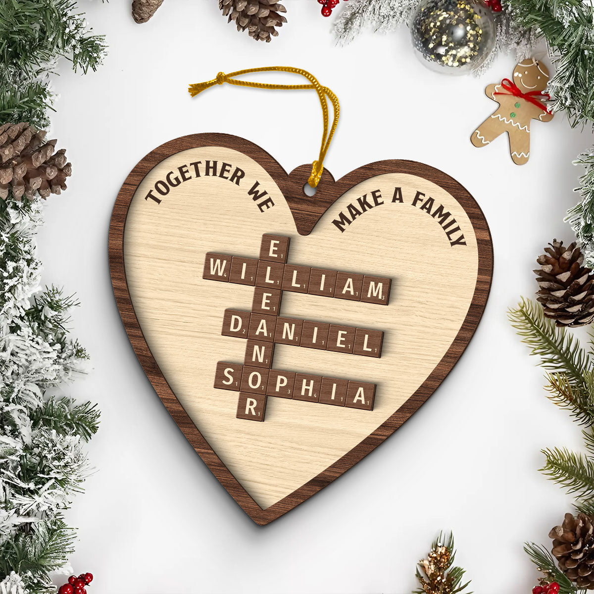 Together We Make A Family Crossword Puzzle Personalized 2-Layer Wooden Ornament, Christmas Gift for Family