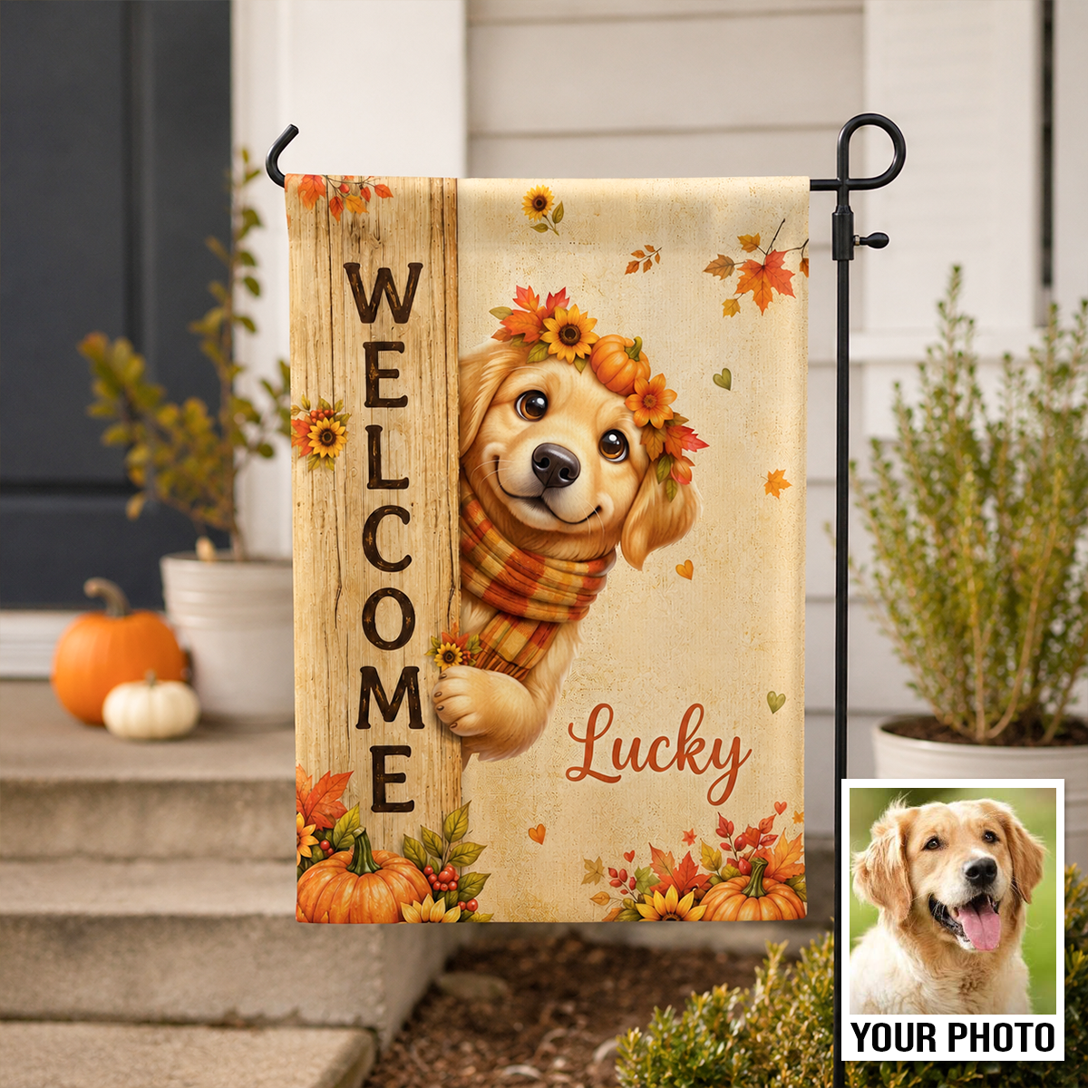 Cozy Fall Cute Dog Welcome - Personalized Garden Flag