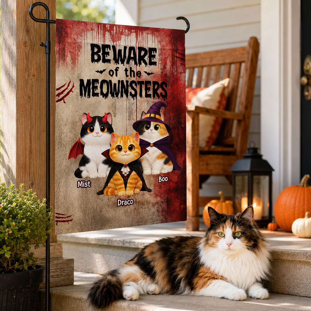 Halloween Horror Theme Beware Of Little Meownsters Cats - Personalized Garden Flag - Halloween Decor For Cat Lovers