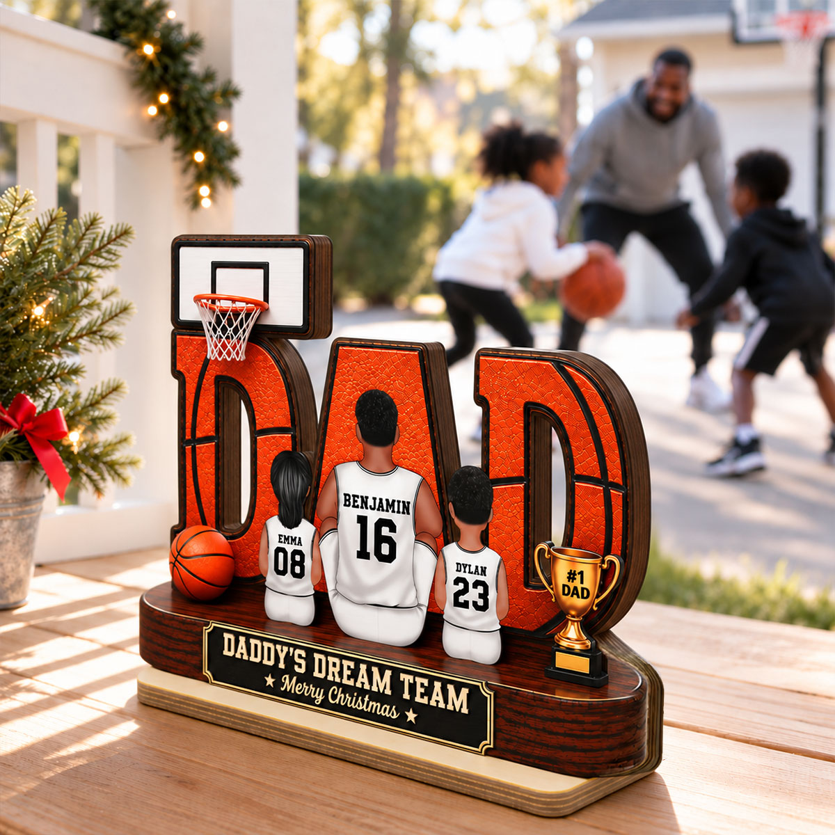 Basketball Dad Legend Daddy's Dream Team - Personalized 2-Layered Wooden Plaque - Christmas Gift For Dad, Husband, Basketball Players, Basketball Lovers