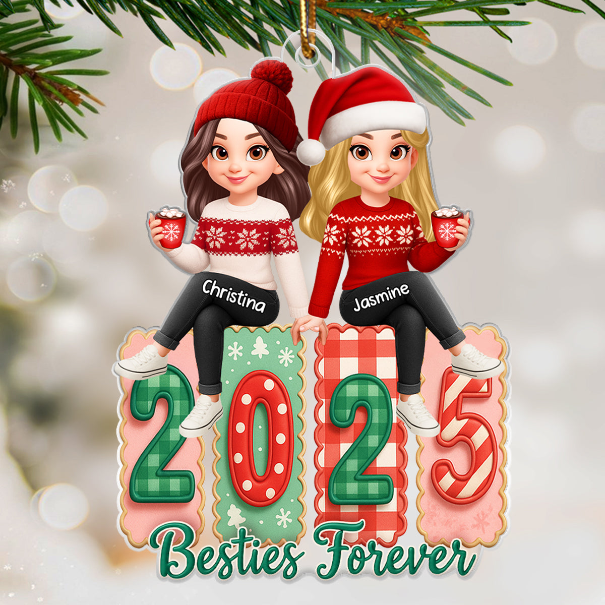 Besties Forever Coquette Style 2025 - Personalized Acrylic Ornament - Christmas Gift for Besties