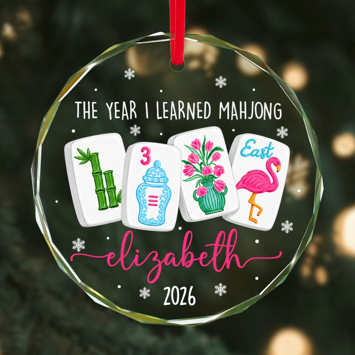 The Year I Learned Mahjong - Personalized Glass Ornament Funny Mahjong Group Christmas Gift