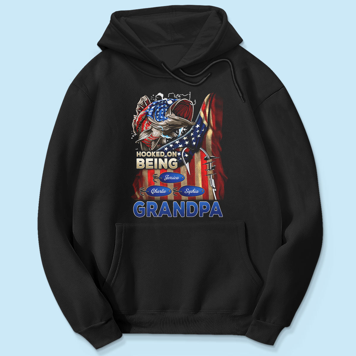 Hooked On Fishing Dad Grandpa Nation Flag Personalized Shirt