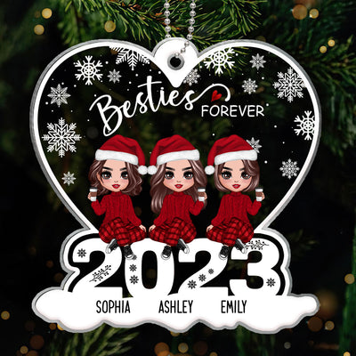 Snow Cute Best Friends Sitting On 2023 Christmas Personalized Acrylic Ornament