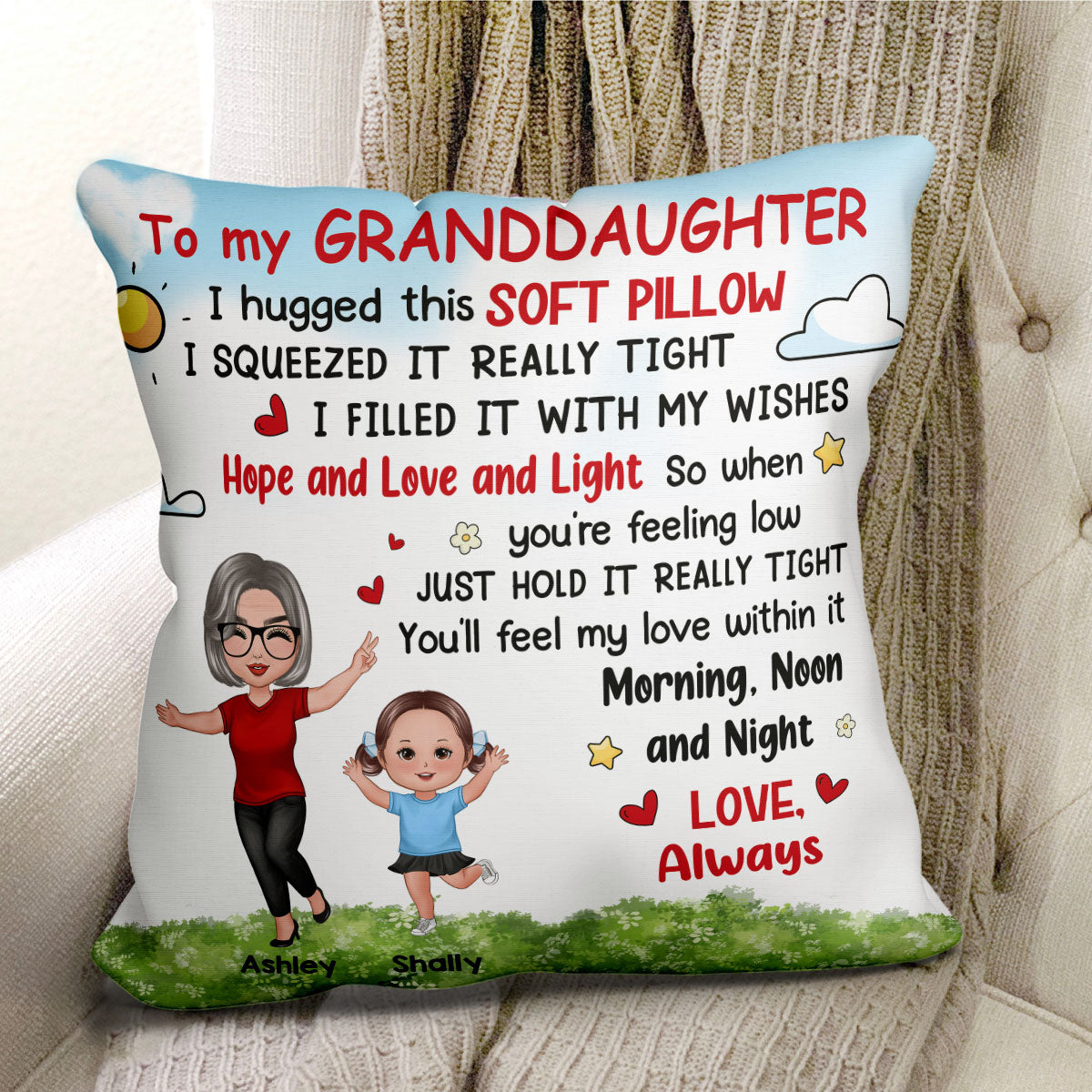 Happy Doll Grandma Grandkid To My Granddaughter Grandson Gift For GrandchildrenPersonalized Pillow