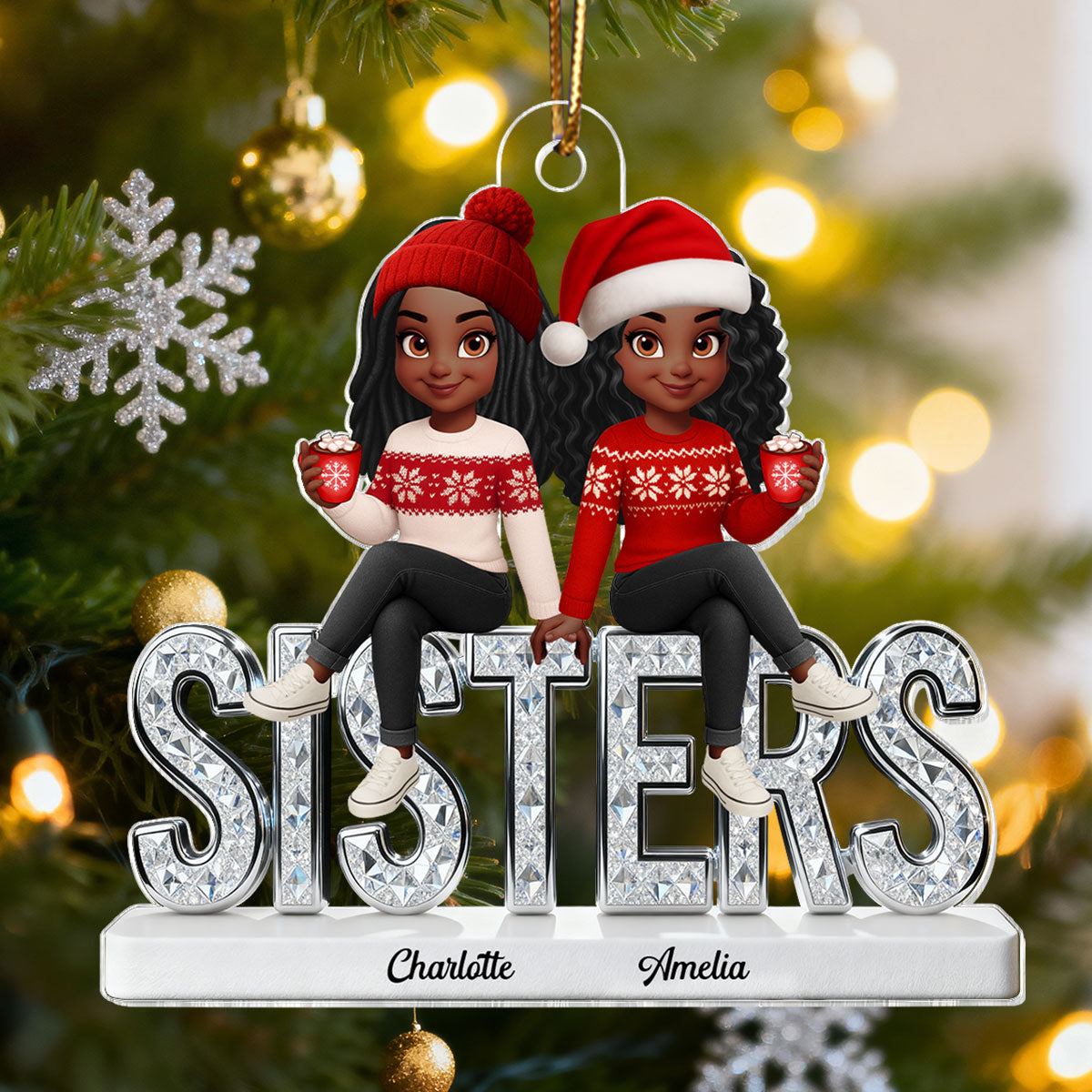 3D Shinning Effect Sisters Forever Christmas - Personalized Acrylic Ornament - Gift For Sisters