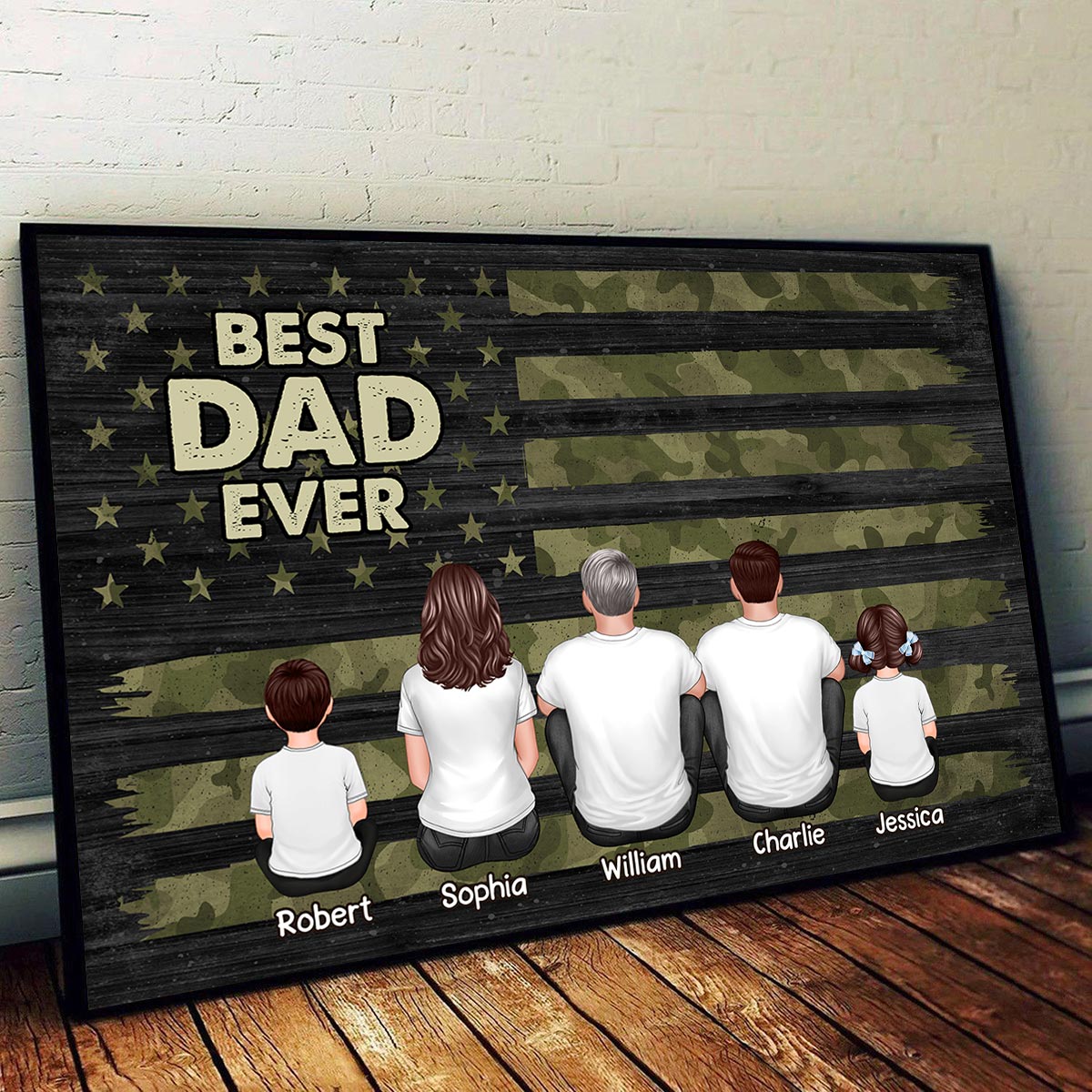 Best Dad Ever Camo American Flag Personalized Horizontal Poster