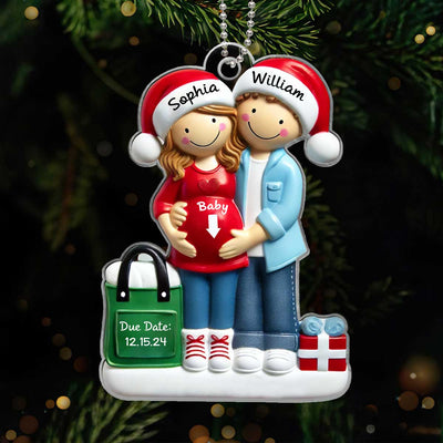 Personalized Baby on the Way Couple Christmas Ornament, 3D Effect Christmas Ornament, Christmas Keepsake for New Parents