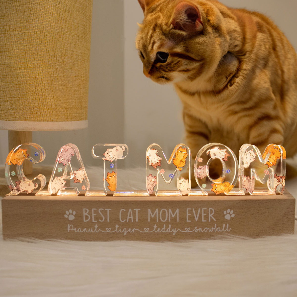 Cute Cat Mom Personalized LED Night Light, Gift For Cat Mom