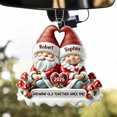3D Effect Gnome Couple Personalized Acrylic Car Hanger Ornament, Valentine's Gift For Him, For Her, Husband, Wife