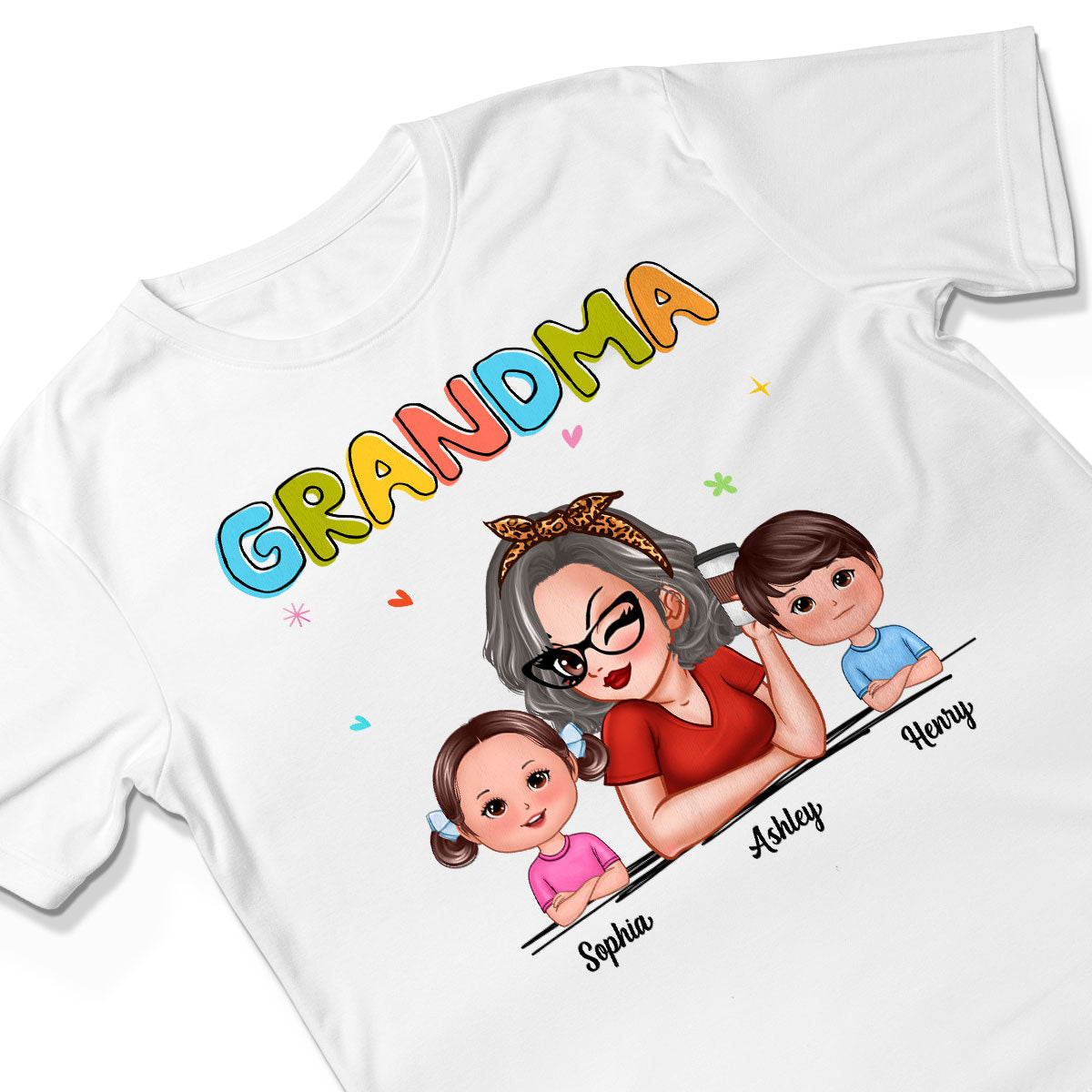 Colorful Beautiful Grandma With Grandkids Personalized Shirt
