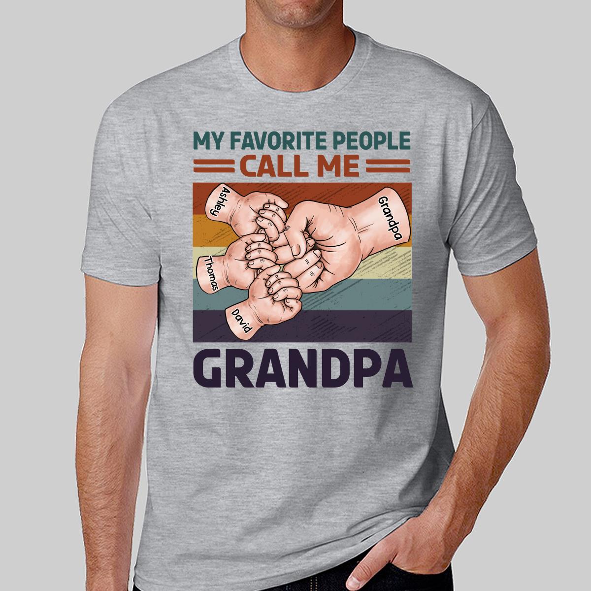 Retro Grandpa Dad And Kids Fist Bump Hands My Favorite People Call Me Grandpa Dad Personalized Shirt
