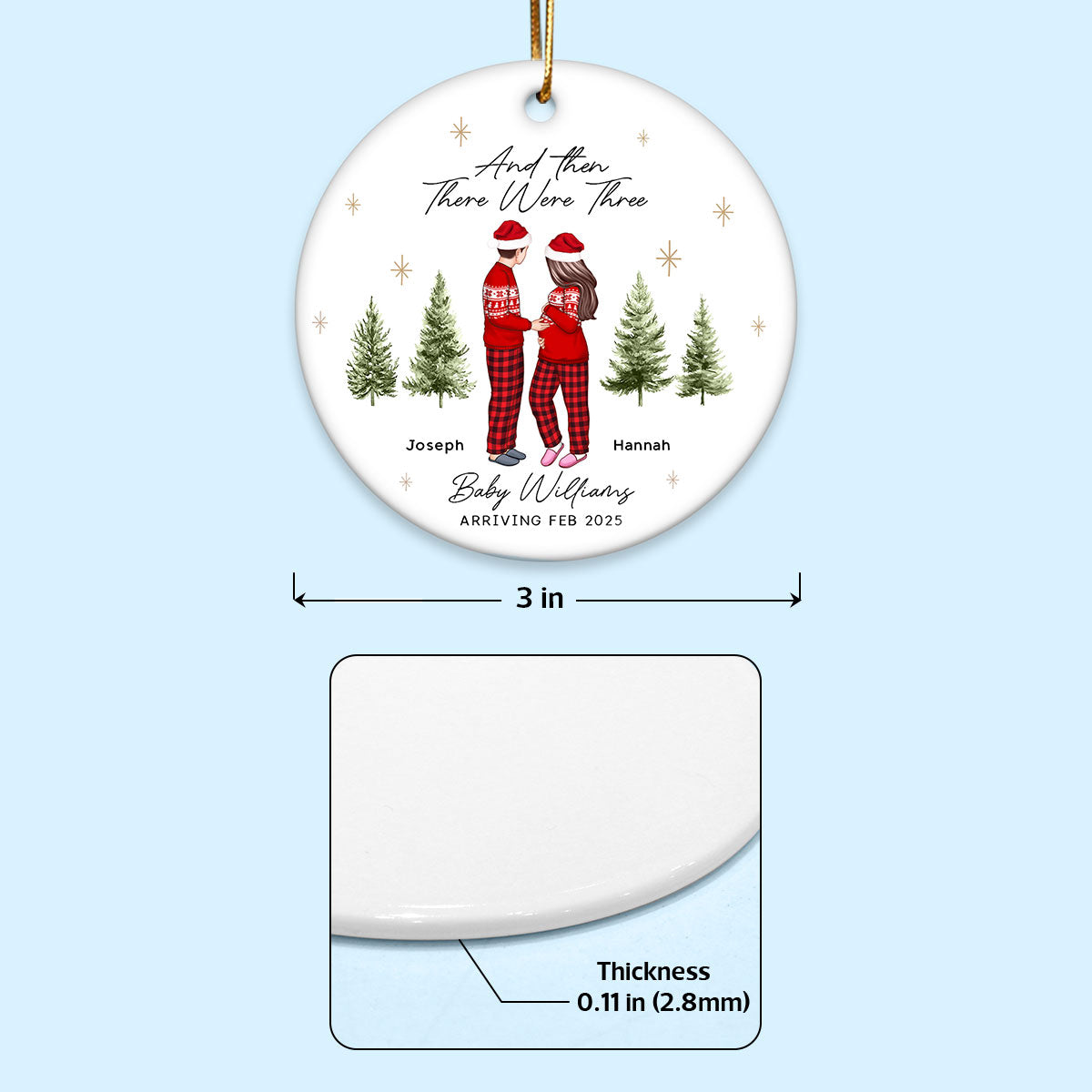 And Then There Were Three - Pregnancy Announcement Ornament - Baby Coming Soon Ornament - Ornament for Baby - Expecting Mom Gift