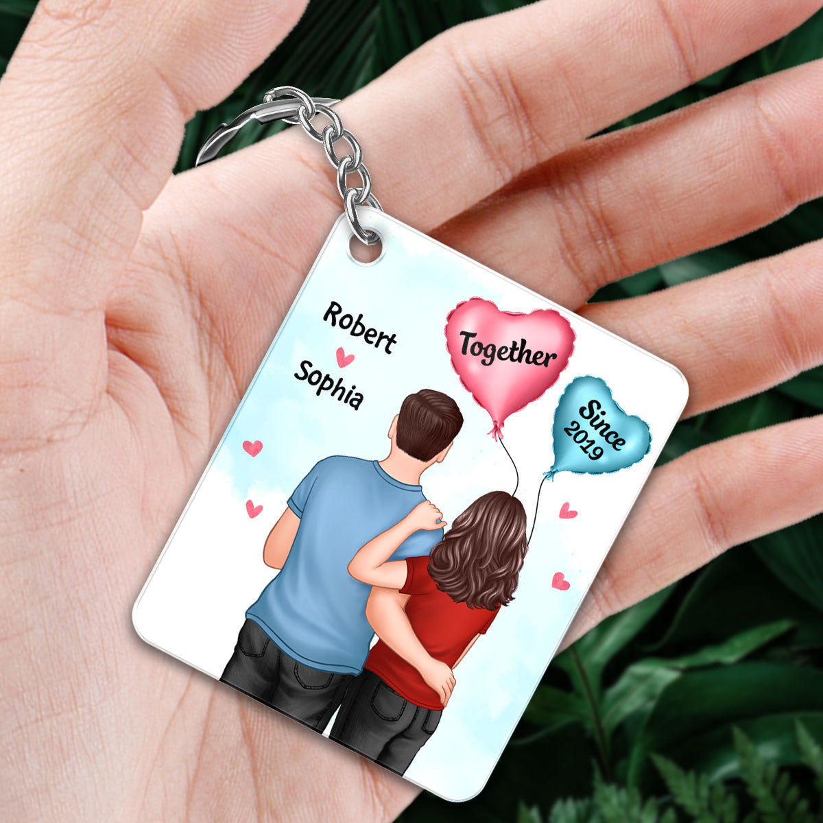 Couple Back View Balloons Favorite Song Scannable QR Code Couple Gift Personalized Acrylic Keychain