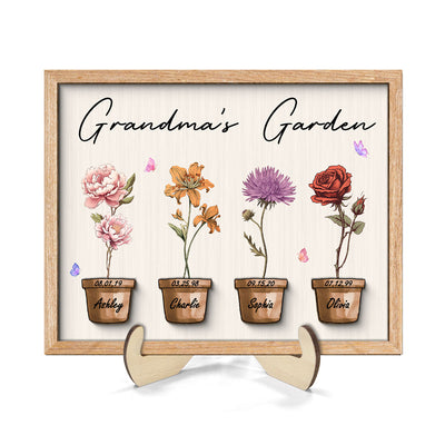 Grandma Garden Vintage Birth Month Flowers Pots Mother‘s Day Gift Personalized 2-Layer Wooden Plaque