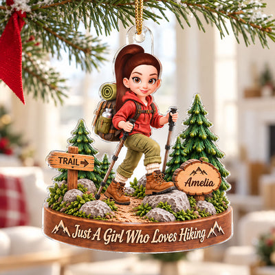 Just a Girl Who Loves Hiking - Personalized Acrylic Ornament - Christmas Gift for Daughter, Granddaughter