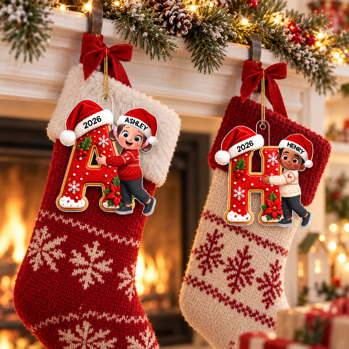 Joyful Christmas Letter Hug - Personalized Acrylic Ornament - Gift For Boys, Girls, Grandkids